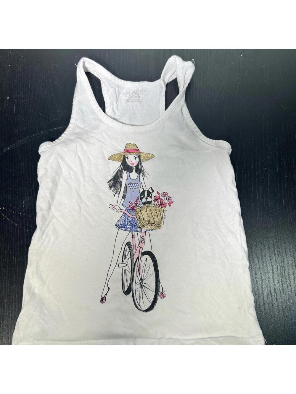 Place White Racerback Tank Top with Artistic Graphic